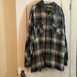 Harley-Davidson plaid flannel button up top with hood